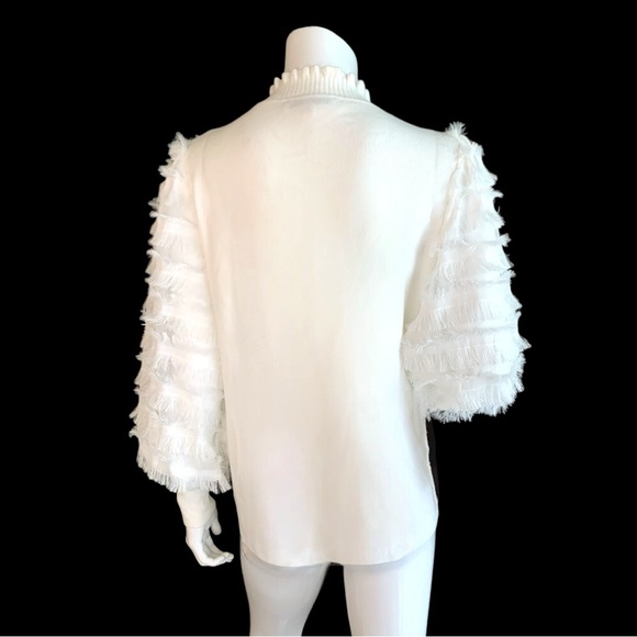 SIONI MILANO WHITE MOCK NECK FRINGE TRIM LONG SLEEVE SWEATER. WOMEN’S SIZE LARGE - Picture 3 of 7